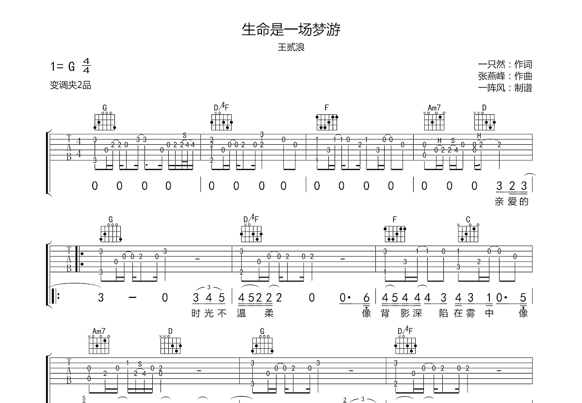 生命是一场梦游吉他谱预览图