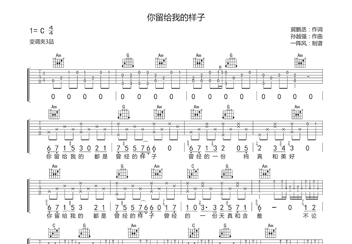你留给我的样子吉他谱预览图