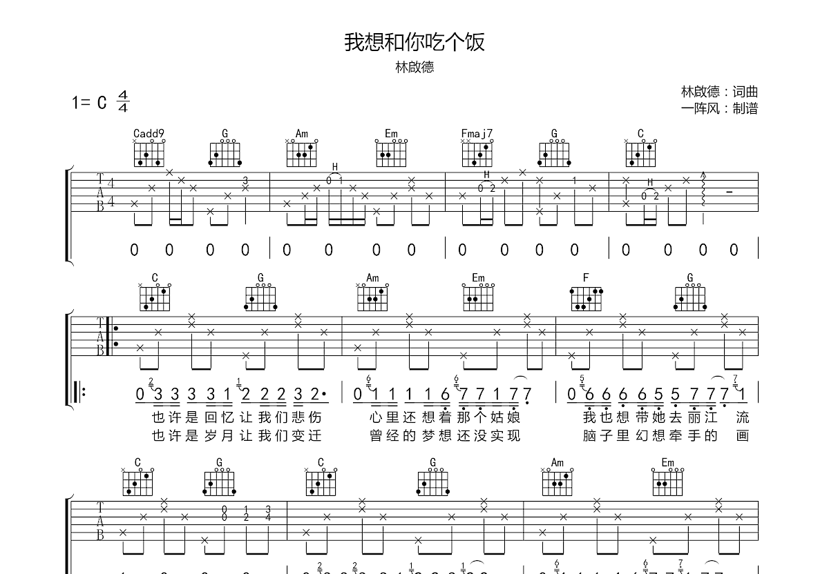 我想和你吃个饭吉他谱预览图