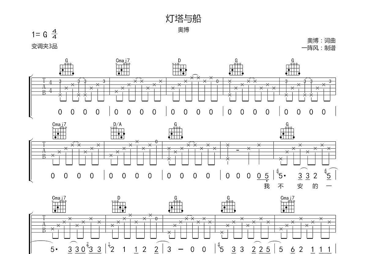 灯塔与船吉他谱预览图