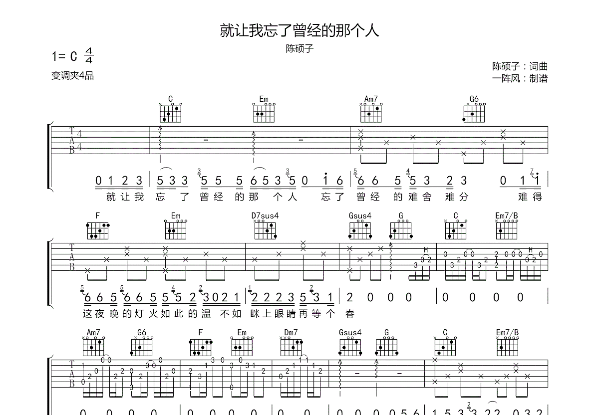 就让我忘了曾经的那个人吉他谱预览图