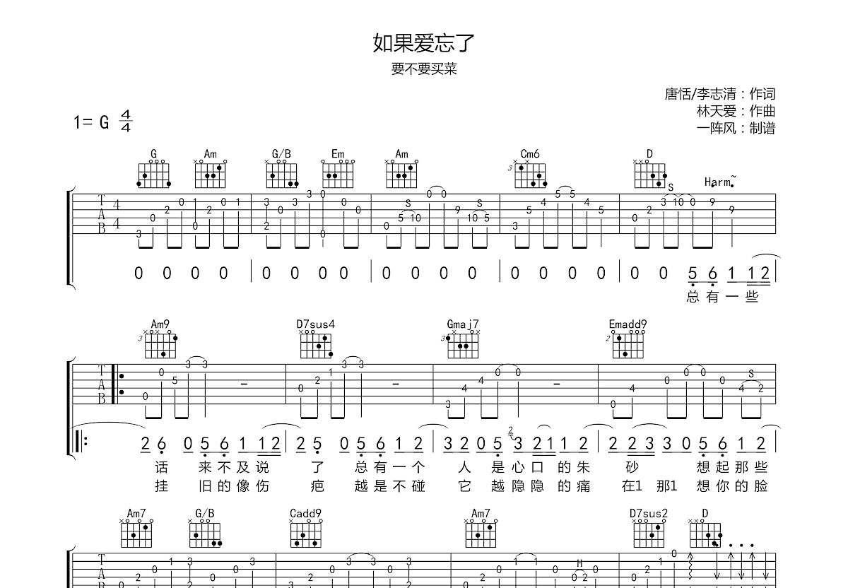 如果爱忘了吉他谱预览图