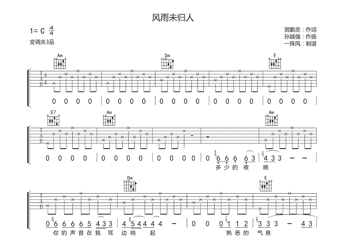 风雨未归人吉他谱预览图