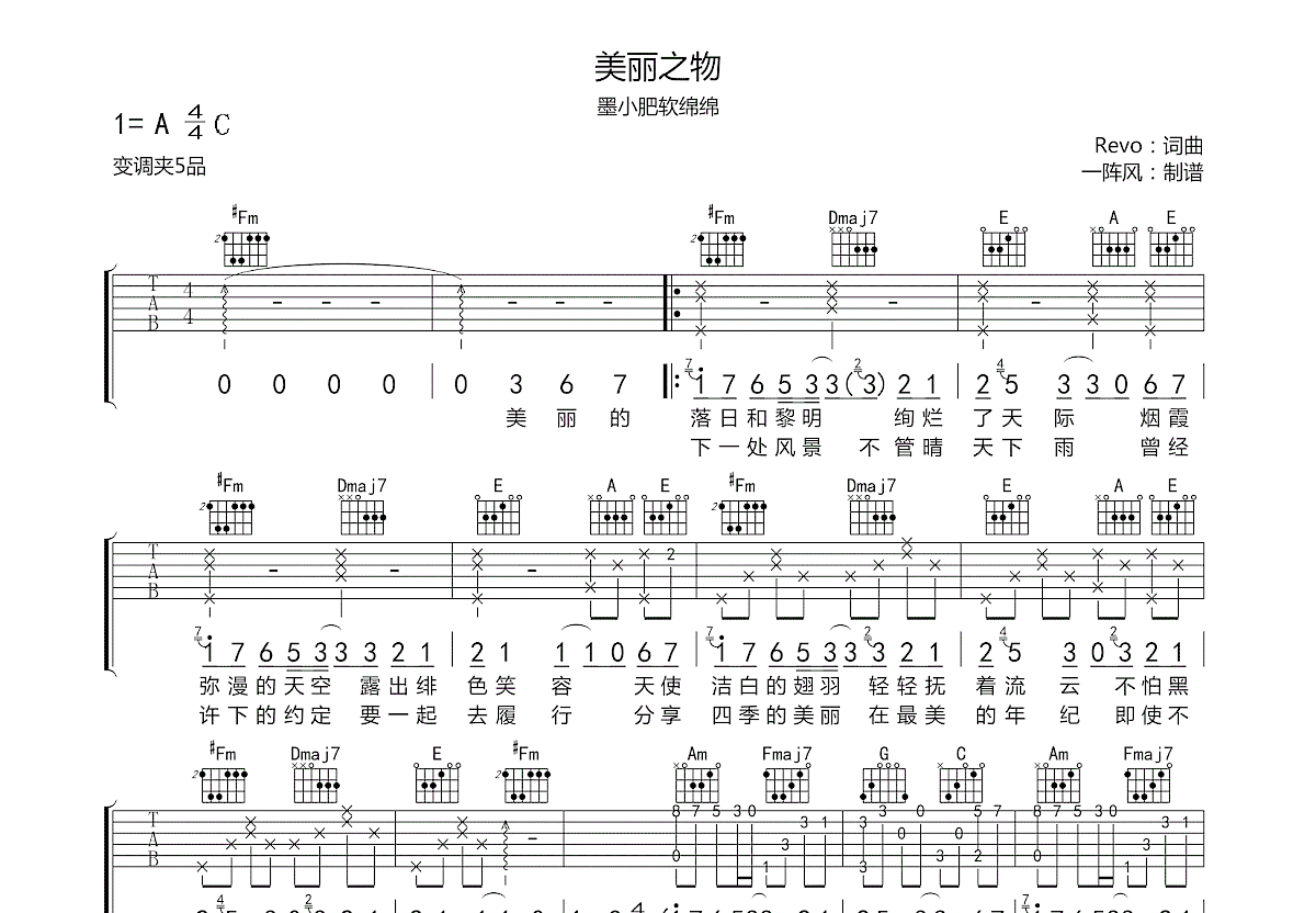 美丽之物吉他谱预览图