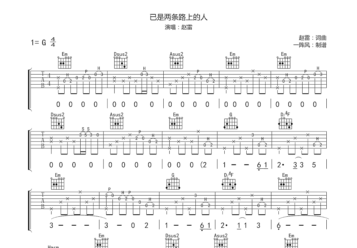 已是两条路上的人吉他谱预览图