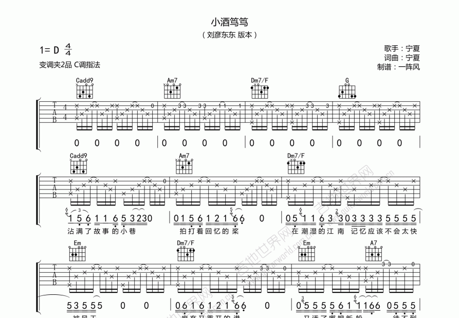 小酒笃笃吉他谱预览图