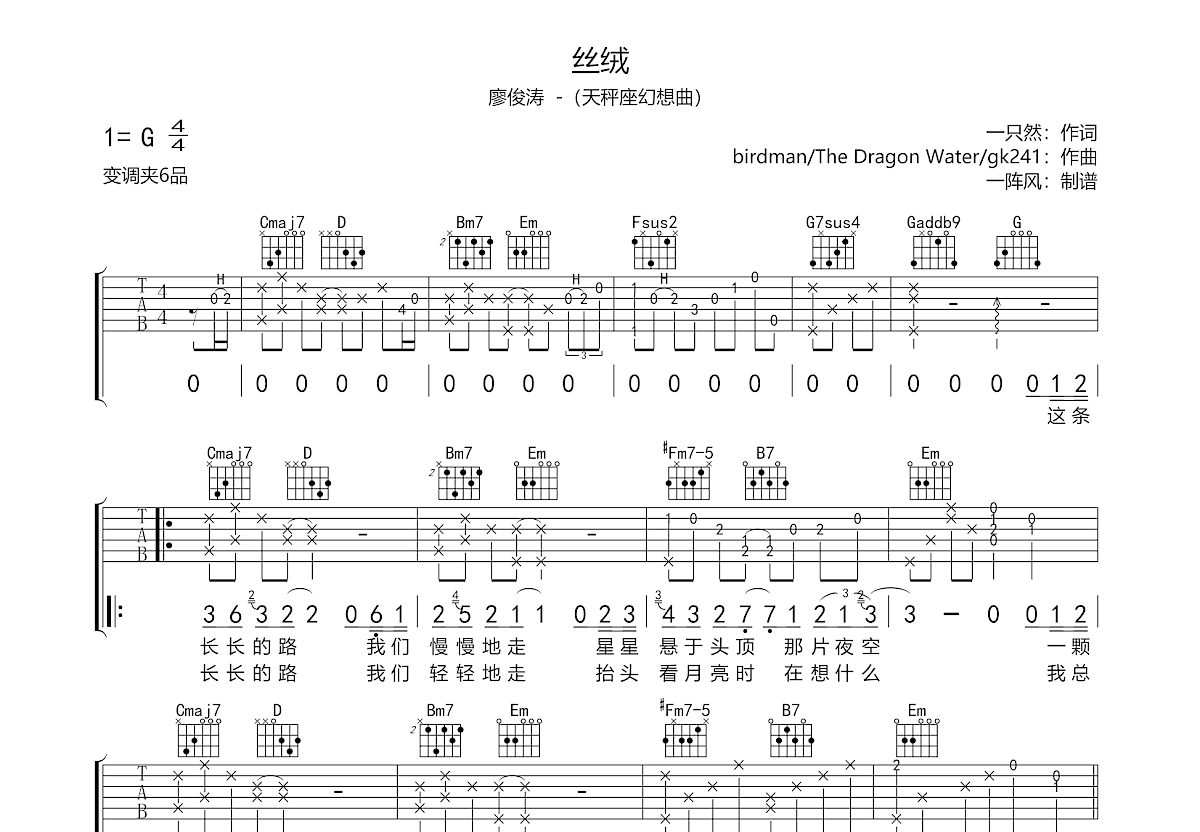 丝绒吉他谱预览图