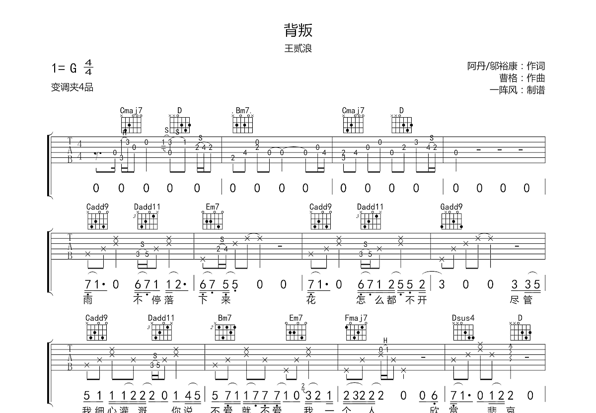 背叛吉他谱预览图