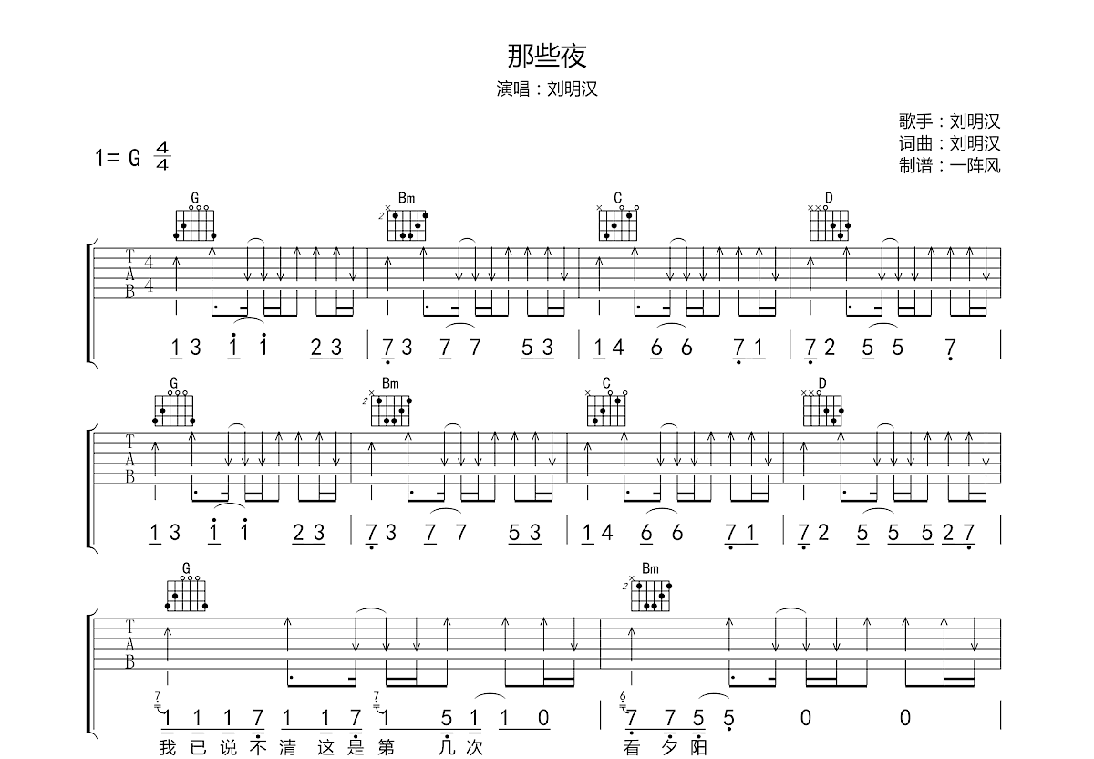 那些夜吉他谱预览图