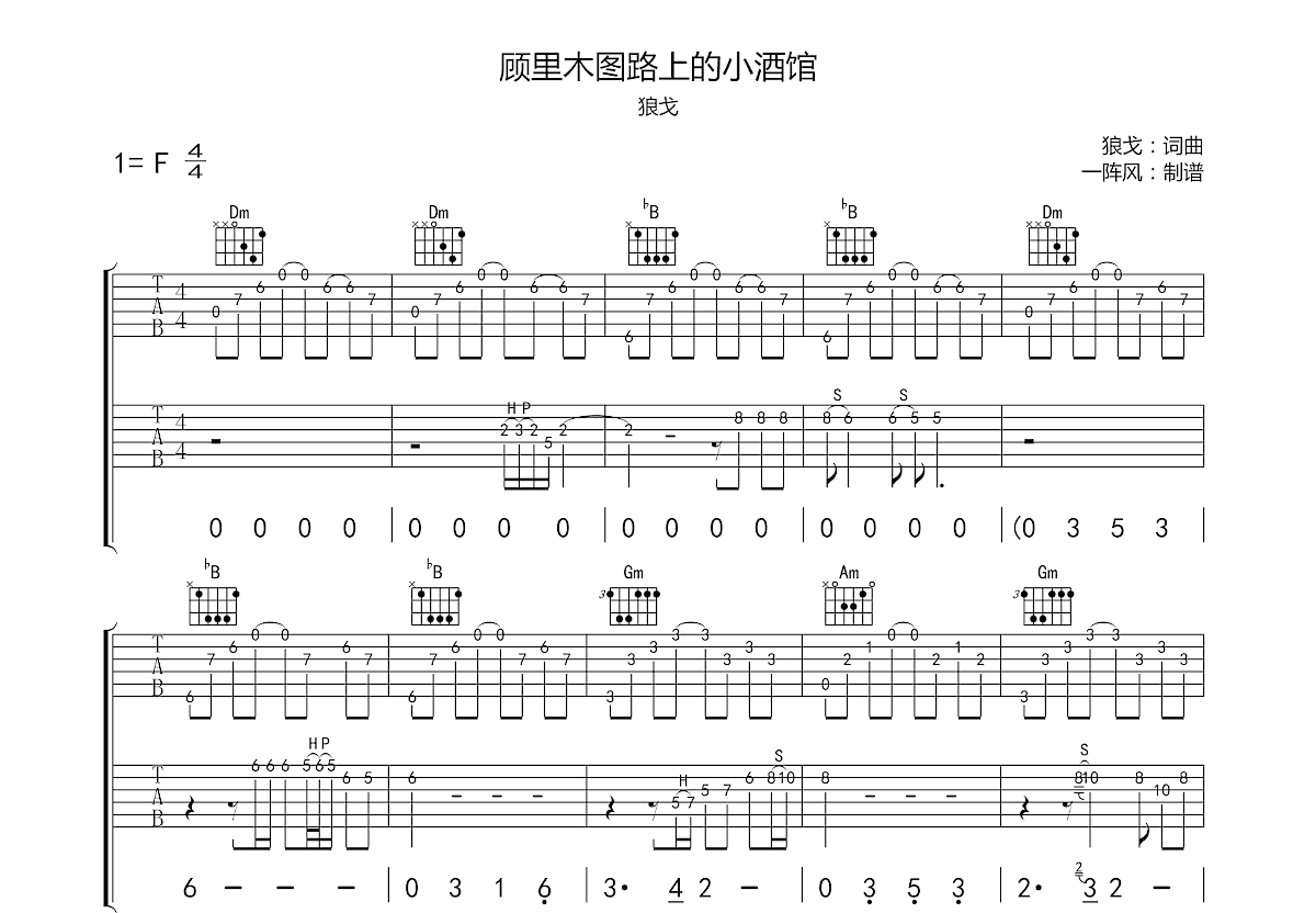 顾里木图路上的小酒馆吉他谱预览图