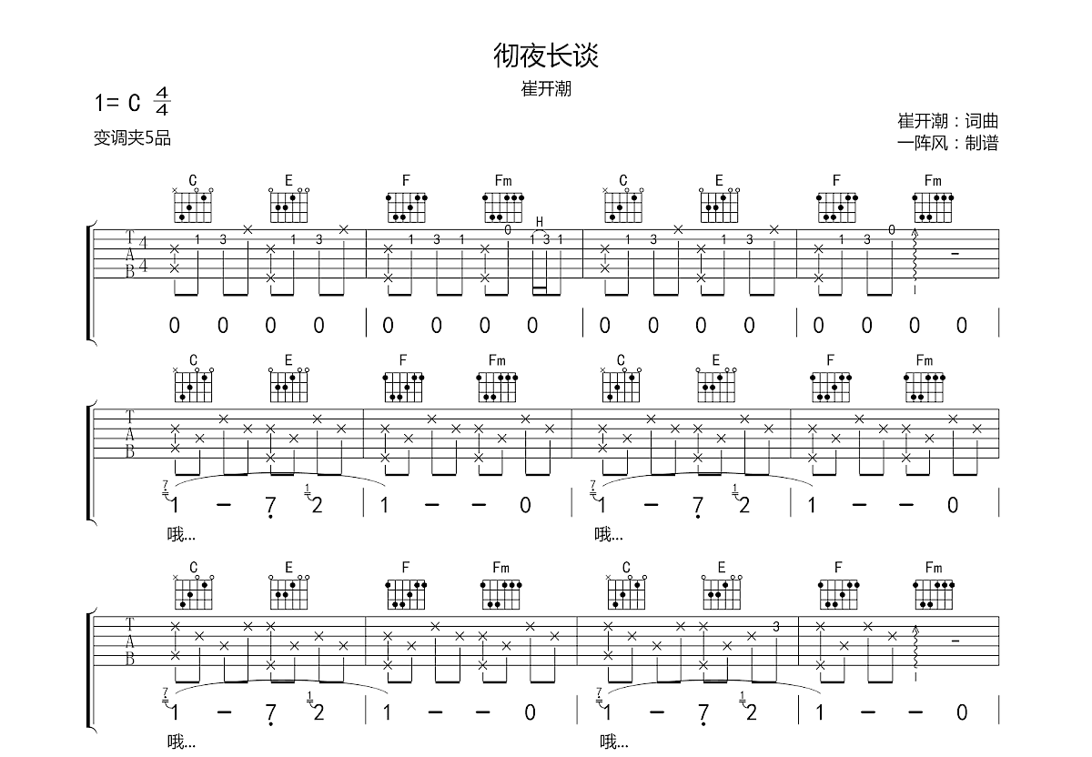 彻夜长谈吉他谱预览图