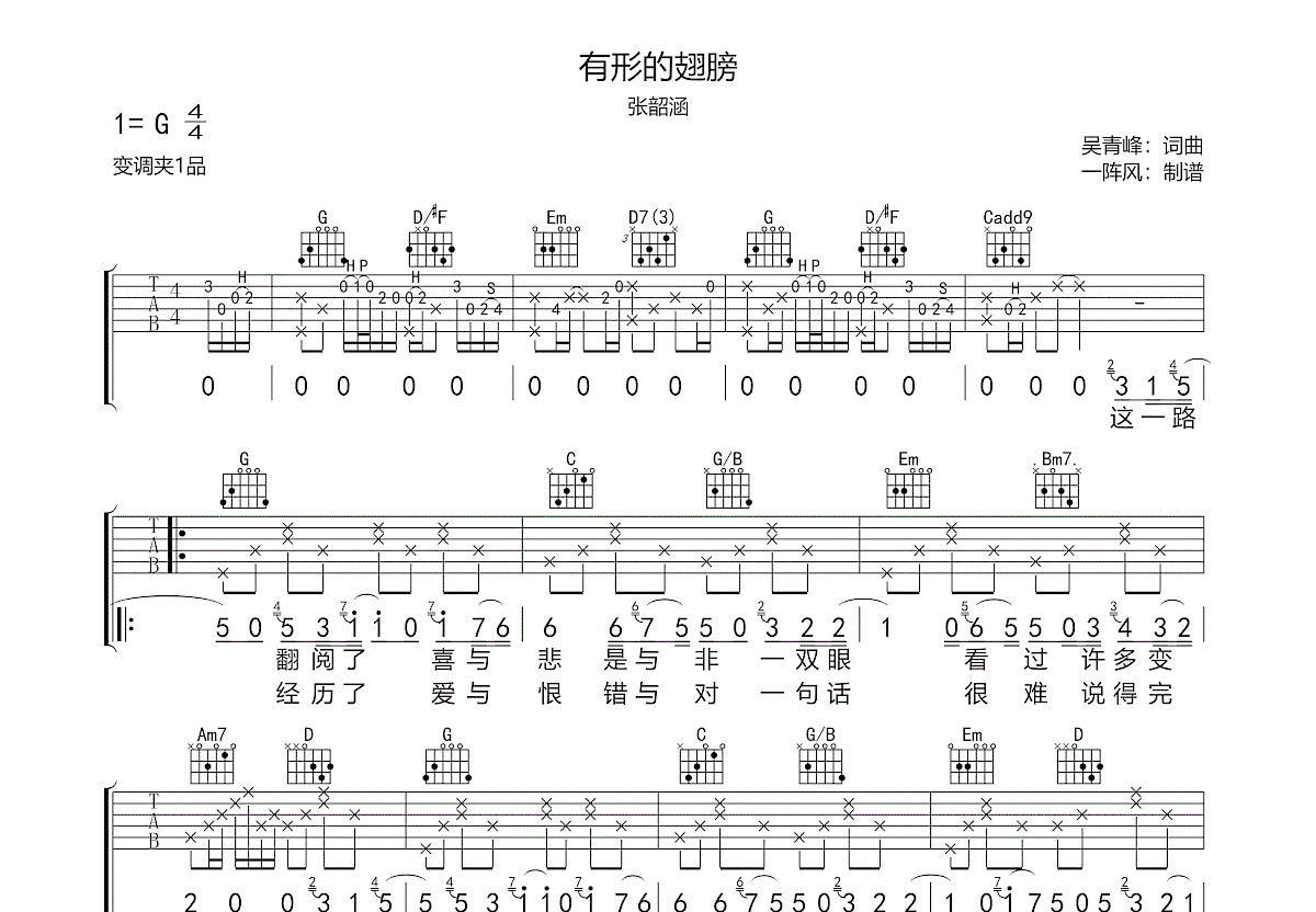 有形的翅膀吉他谱预览图