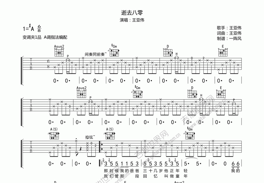 逝去八零吉他谱预览图