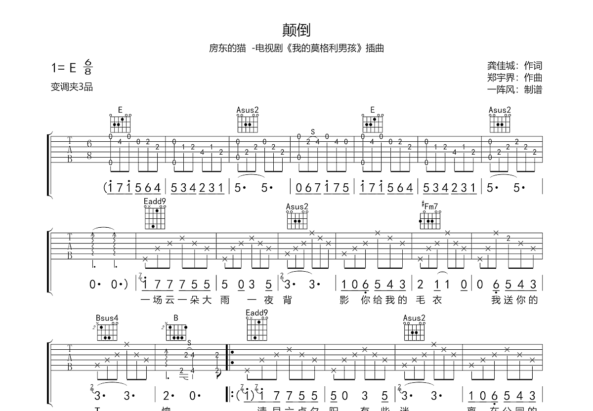 颠倒吉他谱预览图