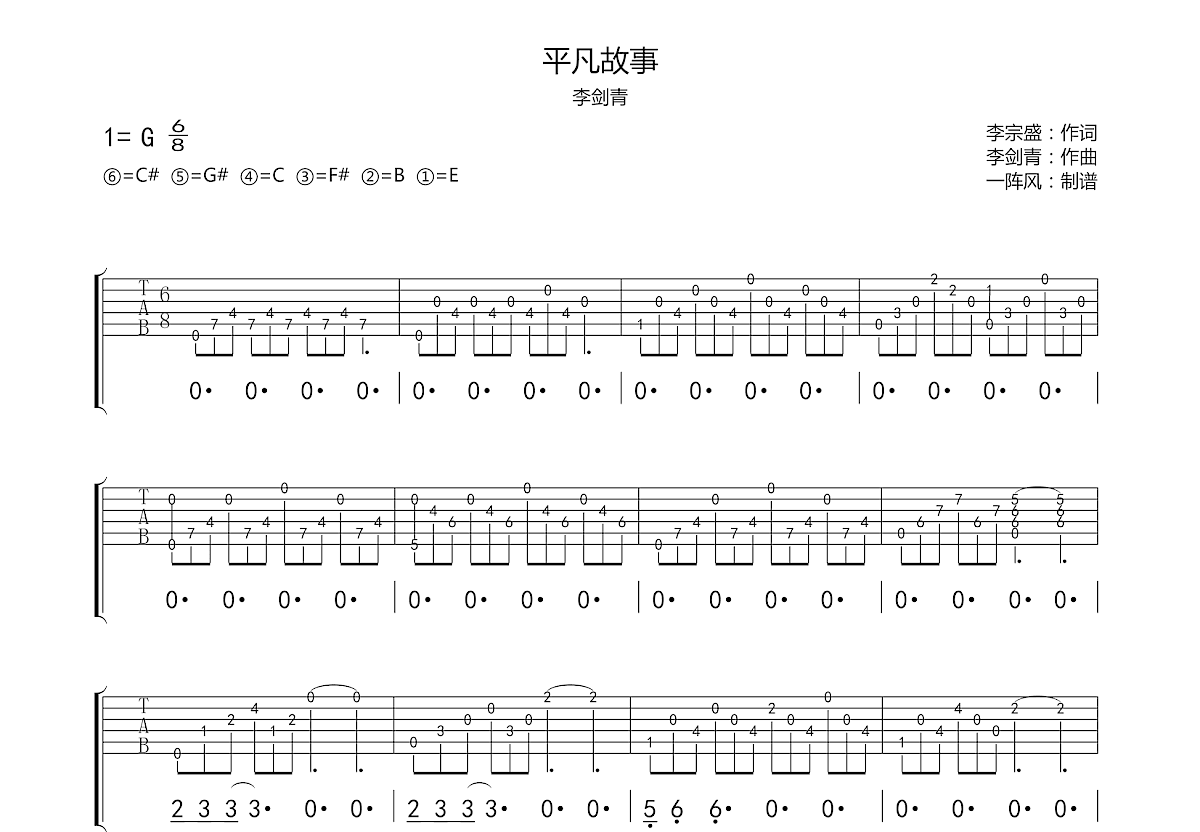 平凡故事吉他谱预览图