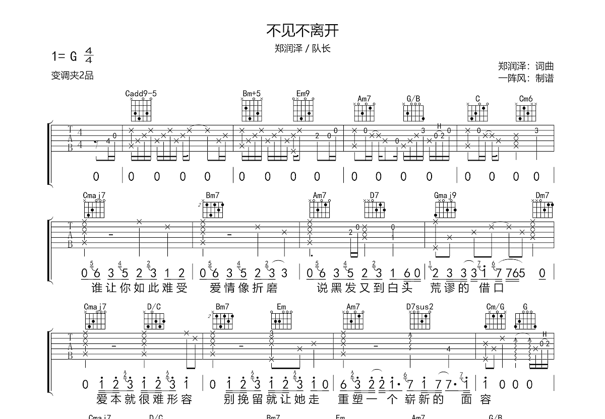 不见不离开吉他谱预览图