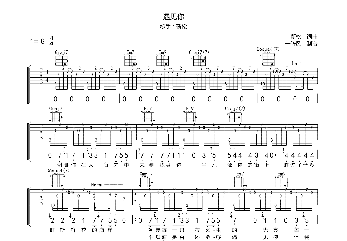遇见你吉他谱预览图