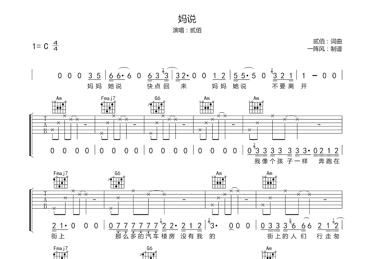 妈说吉他谱预览图