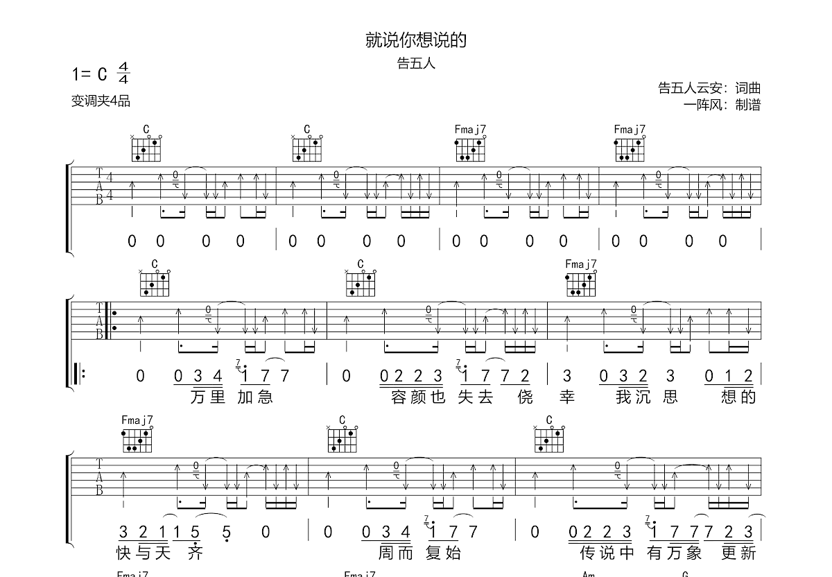 就说你想说的吉他谱预览图