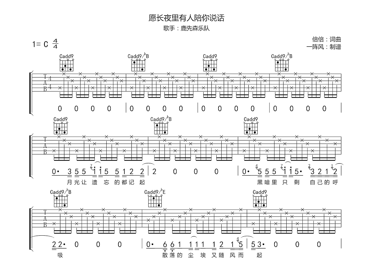 愿长夜里有人陪你说话吉他谱预览图