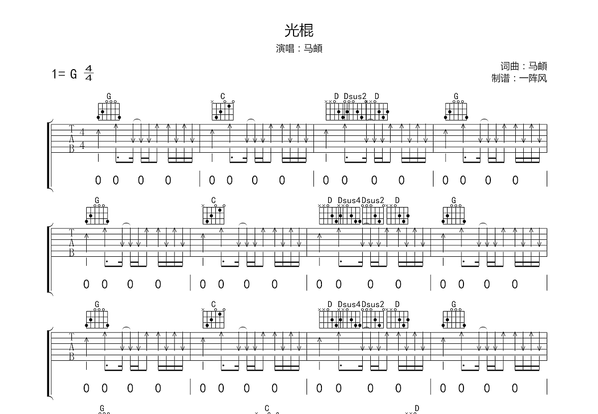 光棍吉他谱预览图