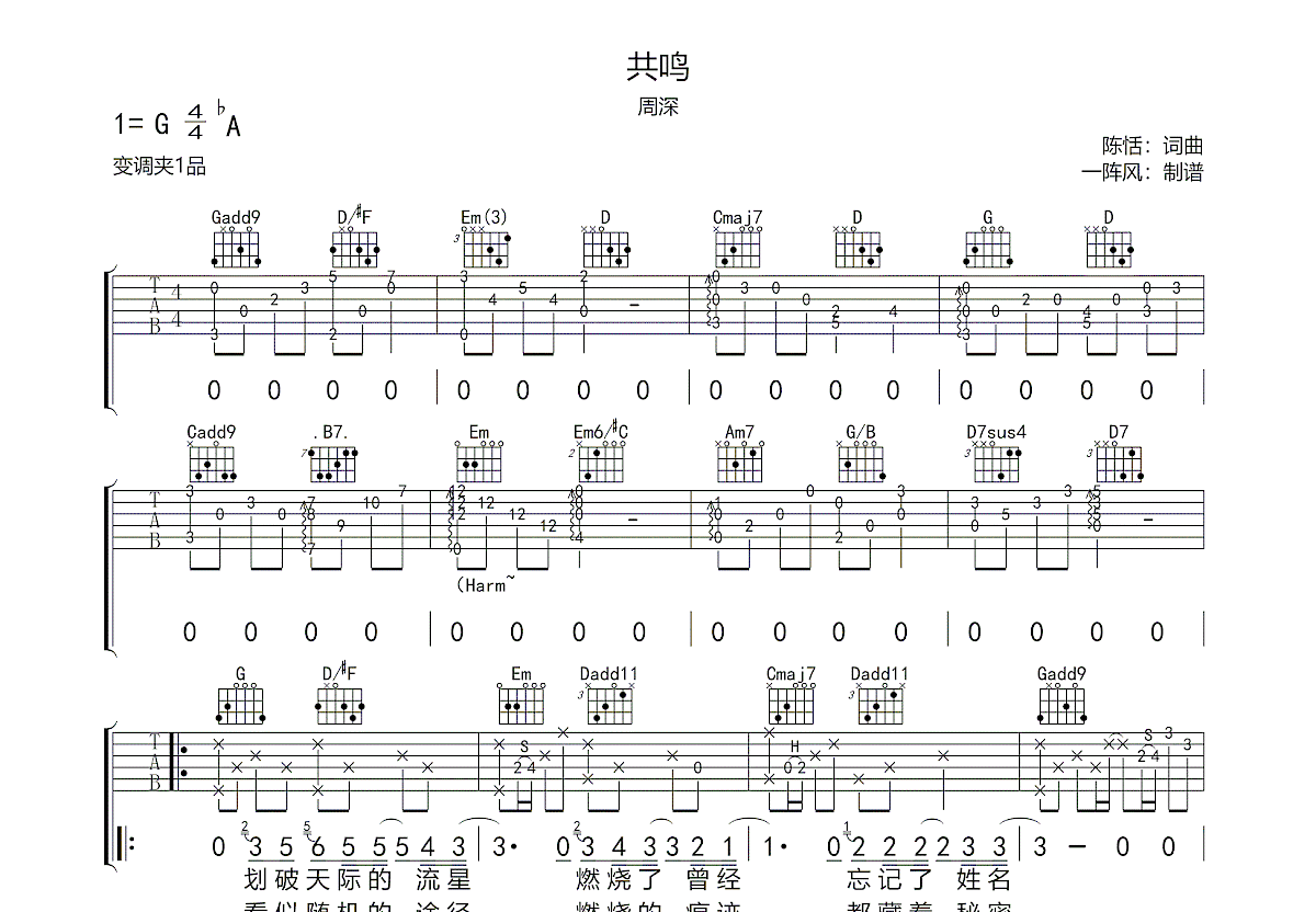 共鸣吉他谱预览图