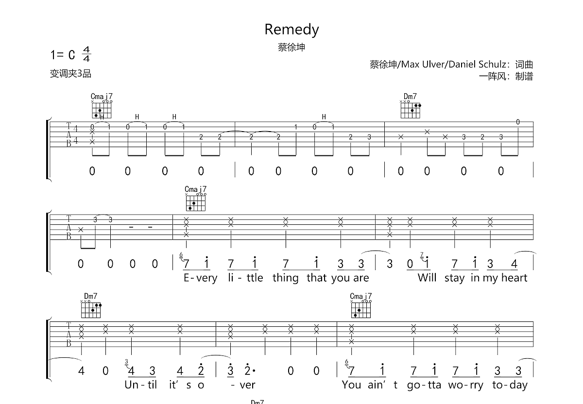 Remedy吉他谱预览图