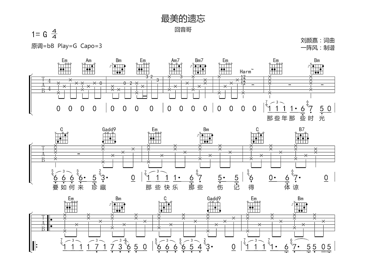 最美的遗忘吉他谱预览图