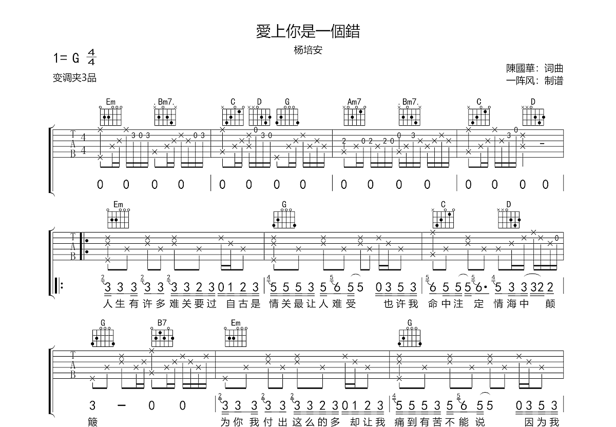 爱上你是一个错吉他谱预览图