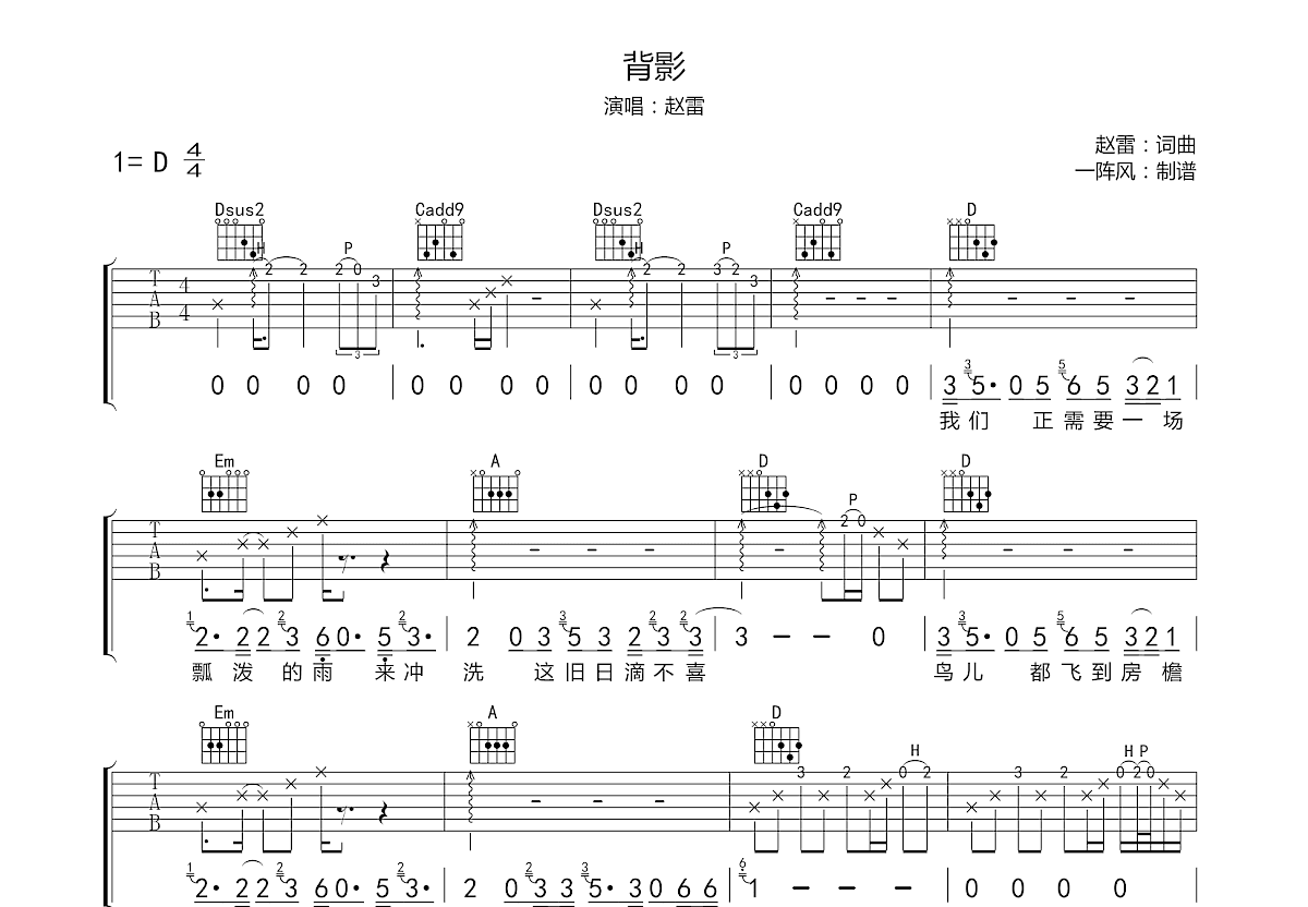 背影吉他谱预览图