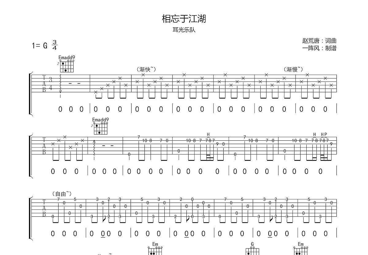 相忘于江湖吉他谱预览图