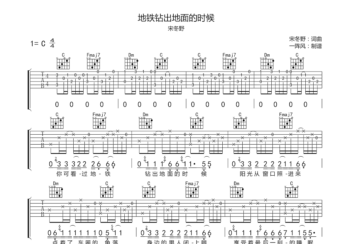 地铁钻出地面的时候吉他谱预览图