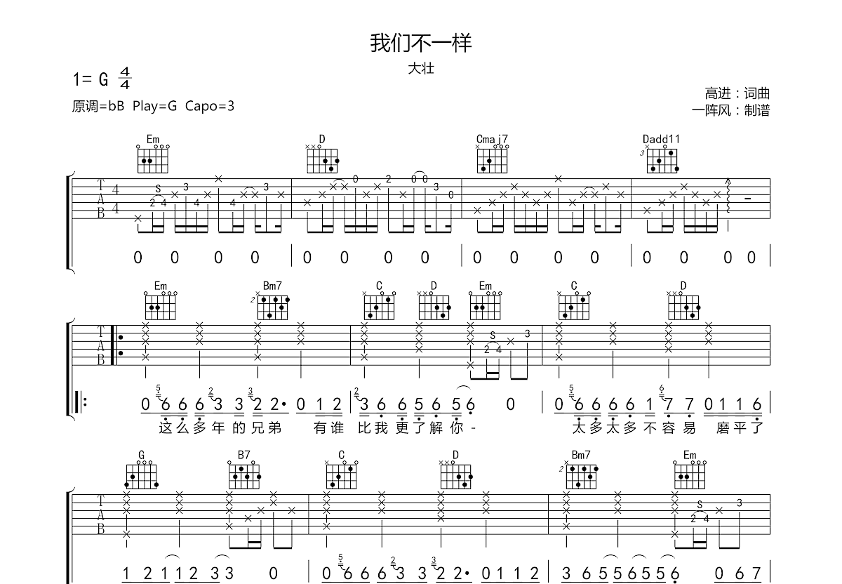 我们不一样吉他谱预览图