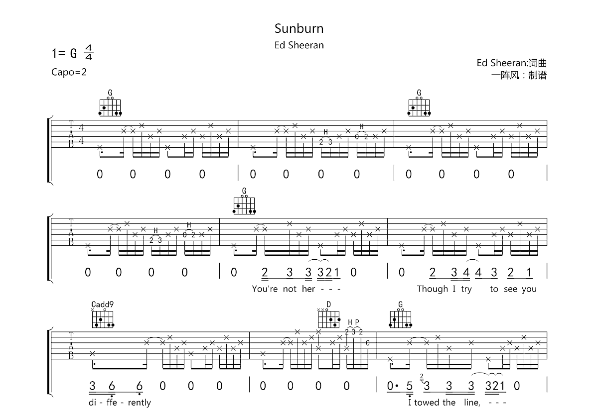 Sunburn吉他谱预览图