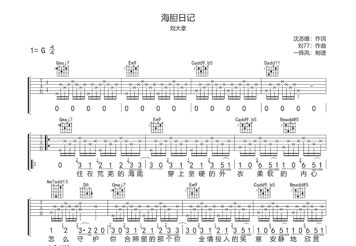 海胆日记吉他谱预览图