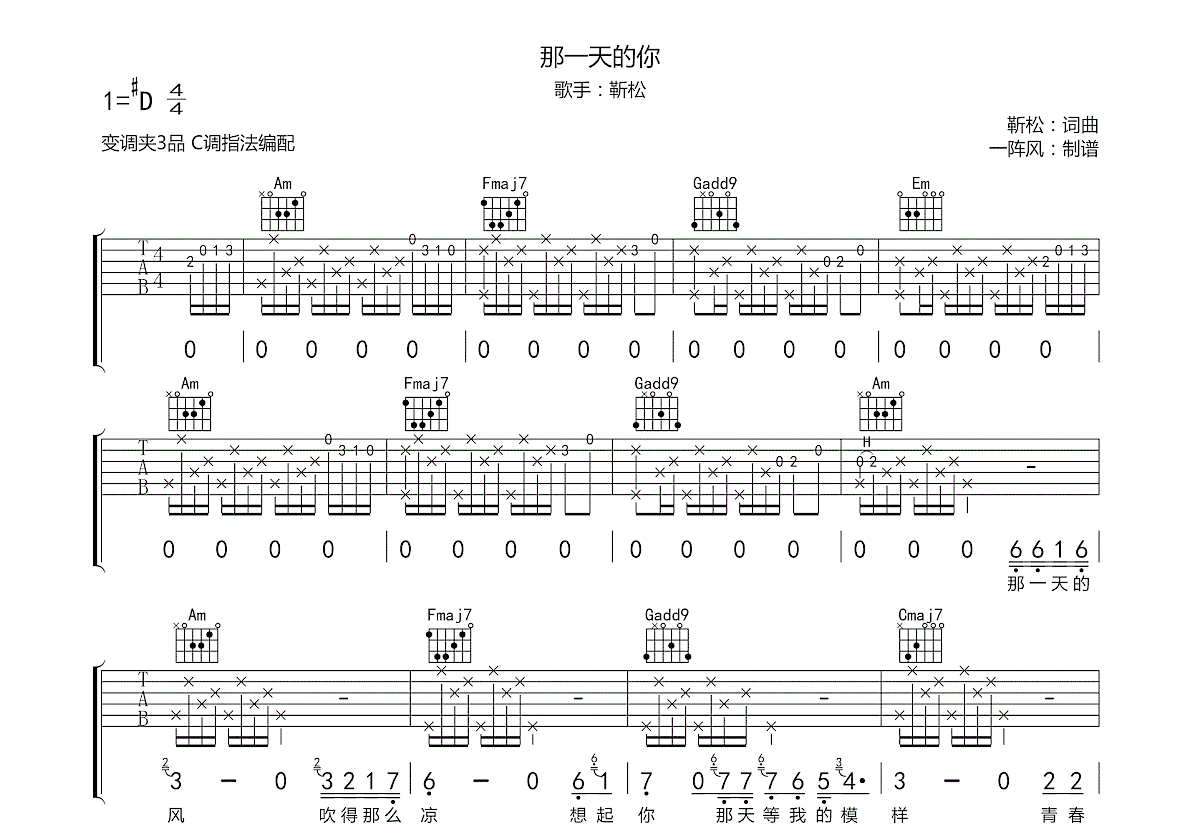 那一天的你吉他谱预览图