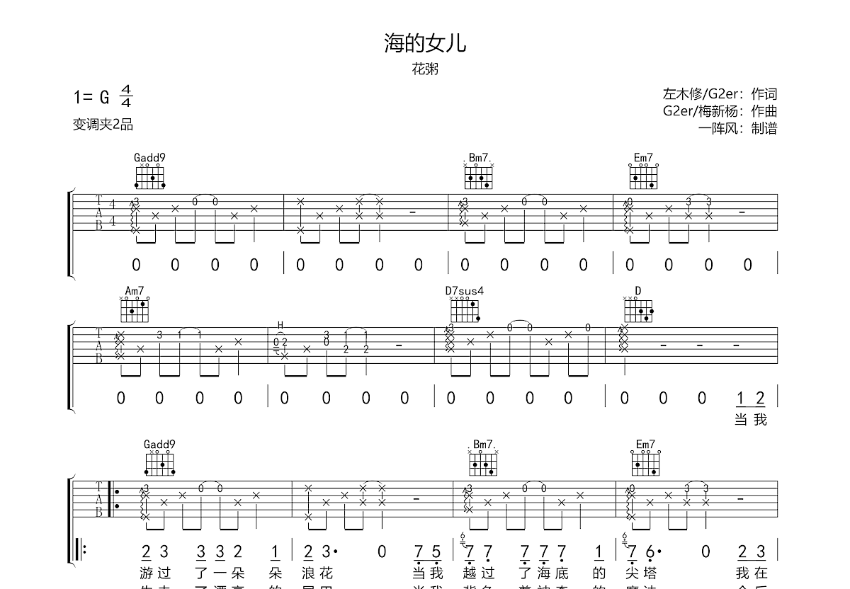 海的女儿吉他谱预览图