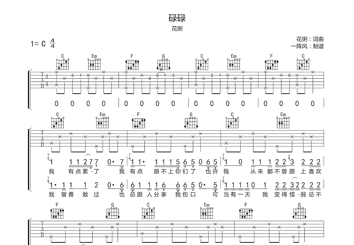 碌碌吉他谱预览图