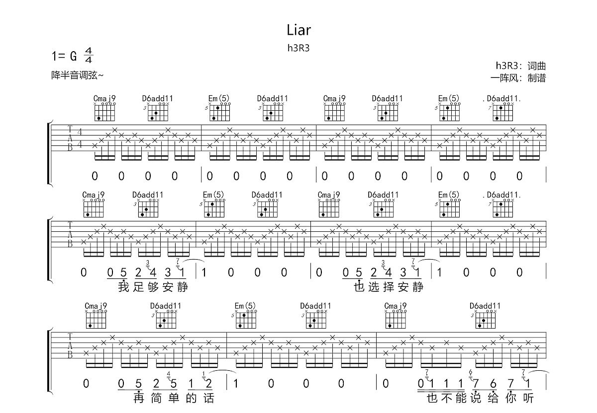 Liar吉他谱预览图
