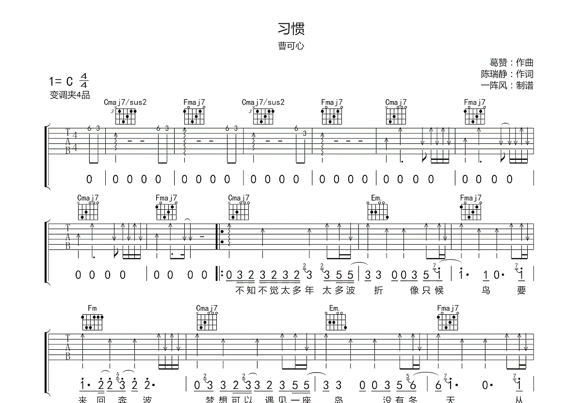习惯吉他谱预览图