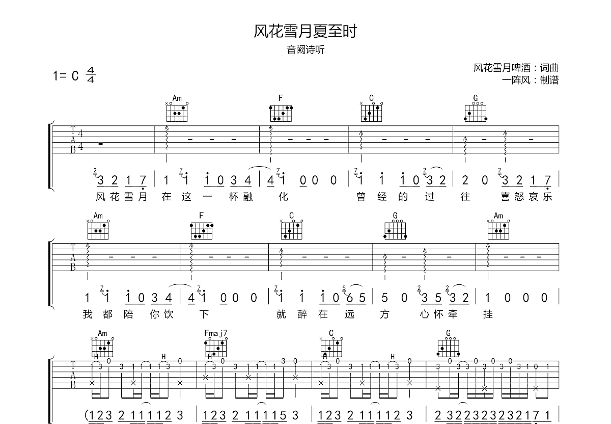 风花雪月夏至时吉他谱预览图