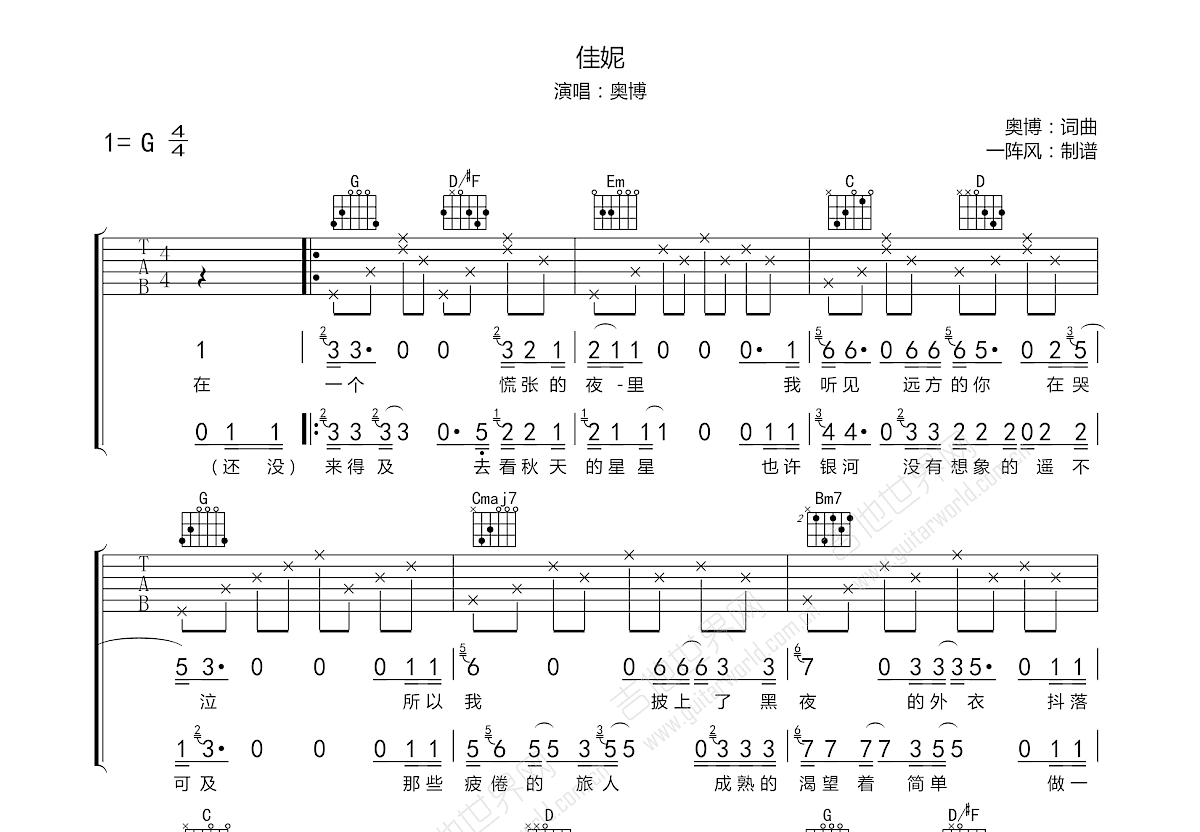 佳妮吉他谱预览图