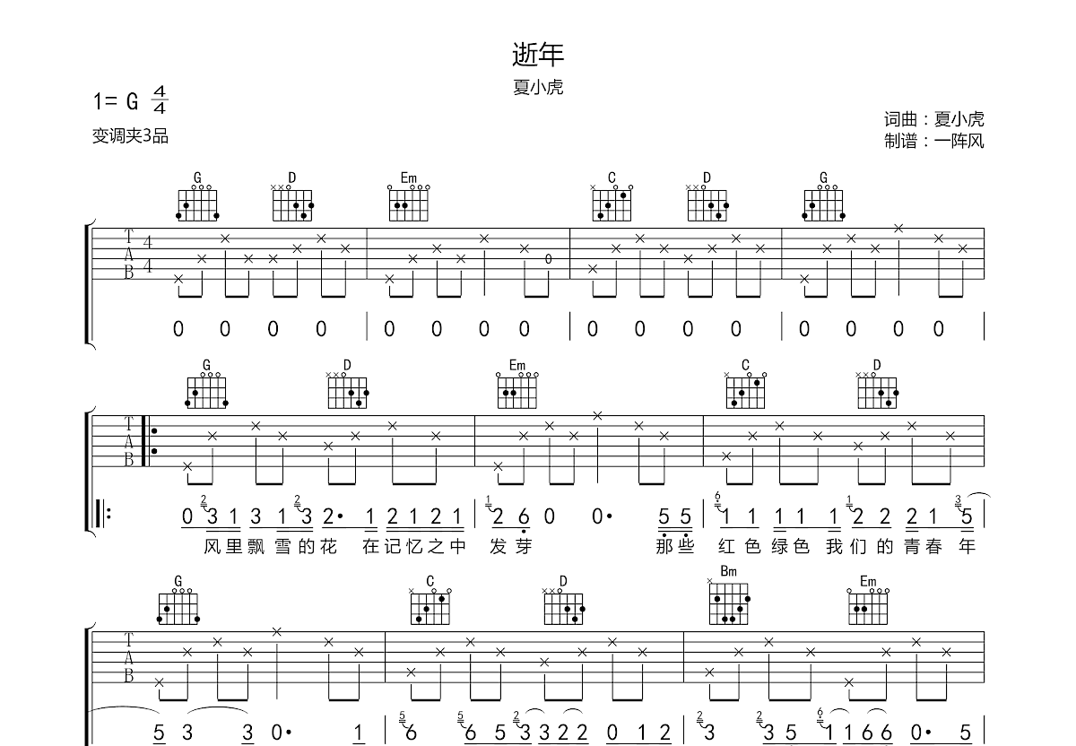 逝年吉他谱预览图