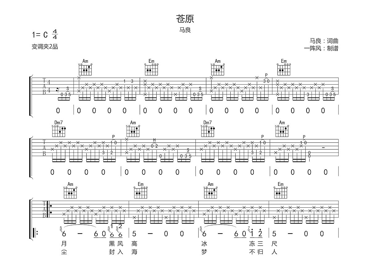 苍原吉他谱预览图