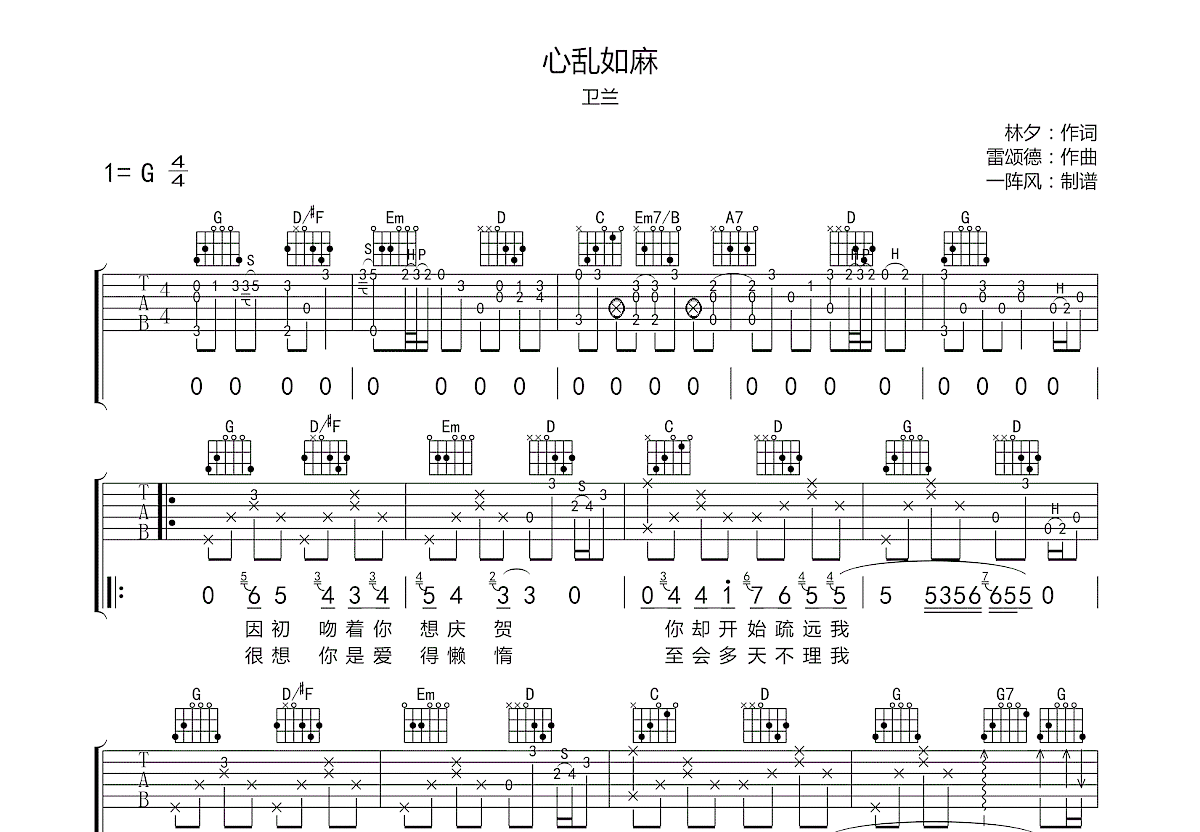 心乱如麻吉他谱预览图