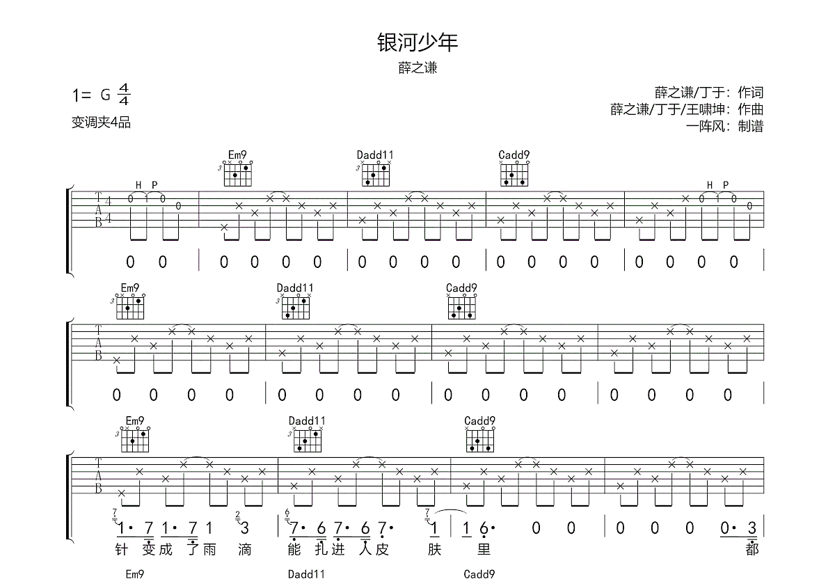 银河少年吉他谱预览图