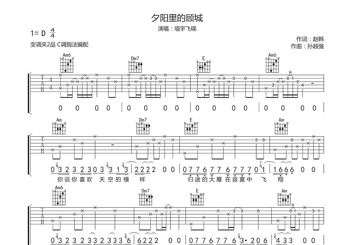 夕阳里的顾城吉他谱预览图