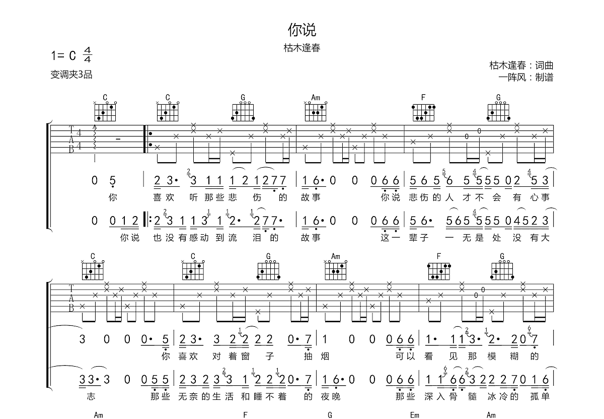 你说吉他谱预览图