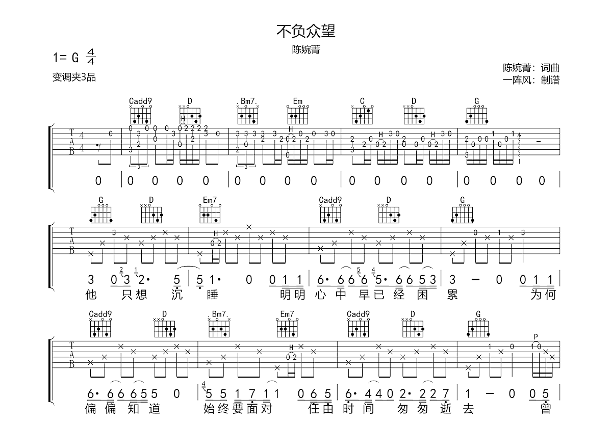 不负众望吉他谱预览图