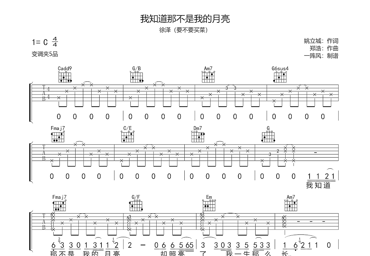 我知道那不是我的月亮吉他谱预览图
